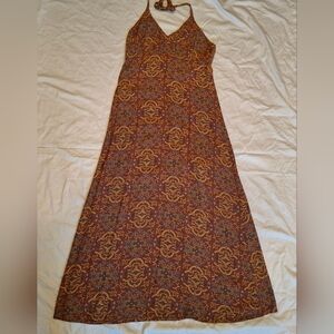 Vtg 90s Gap Halter Rayon Floral Slip Dress Boho Womens Sz 8 Zip Coastal Babydoll